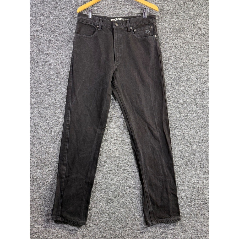 Harley Davidson Mens Straight Leg Jeans Washed Black Denim Biker Pants 34x31